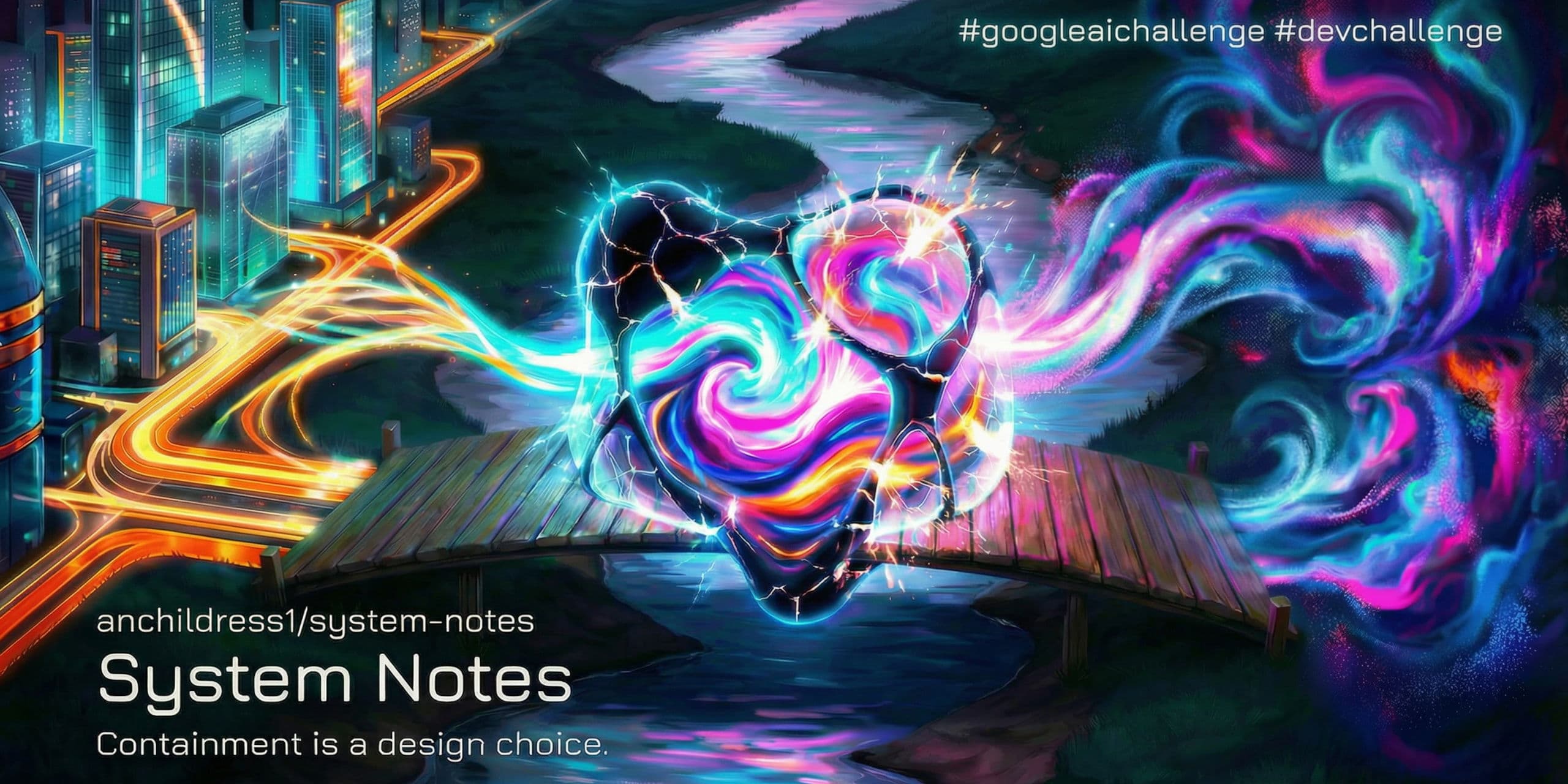 System Notes project dashboard showing AI-generated portfolio entries and architecture decisions